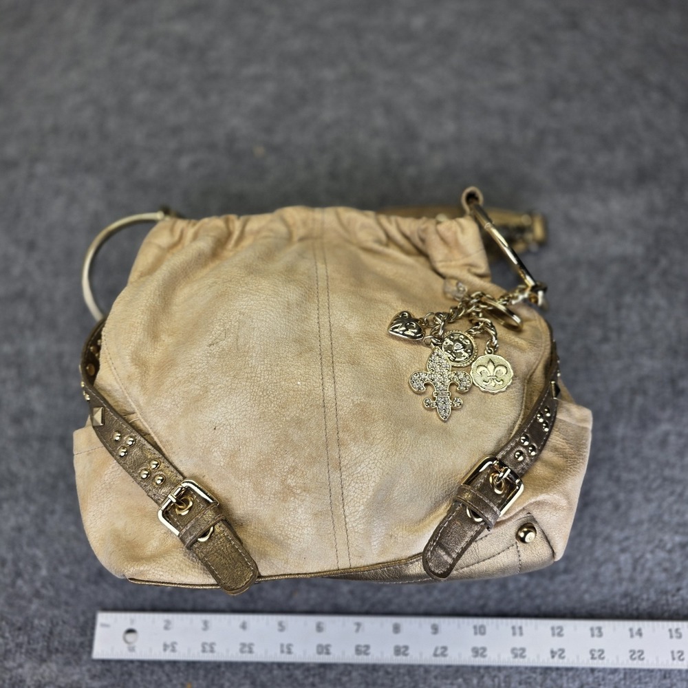 Kathy Van Zeeland Ivory Cream Shoulder Bag Crown Heart Studded Hobo Purse Y2K